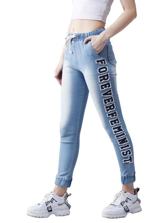 Dolce Crudo WomenS Light Blue Regular Fit Mid Rise Clean Look Regular Length Stretchable Denim Jogger(Doaw19Den06-24-158-30,Ligh