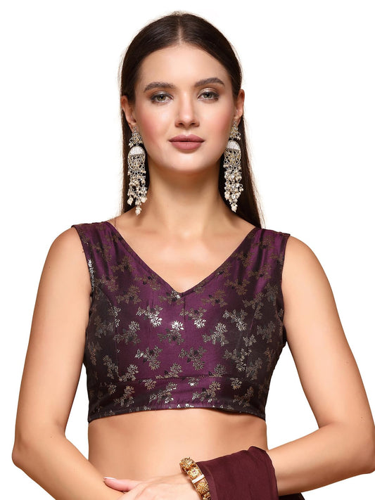 Oomph! Readymade Blouse For Women, Brocade, Sleeveless, V-Neck, Rbbl654