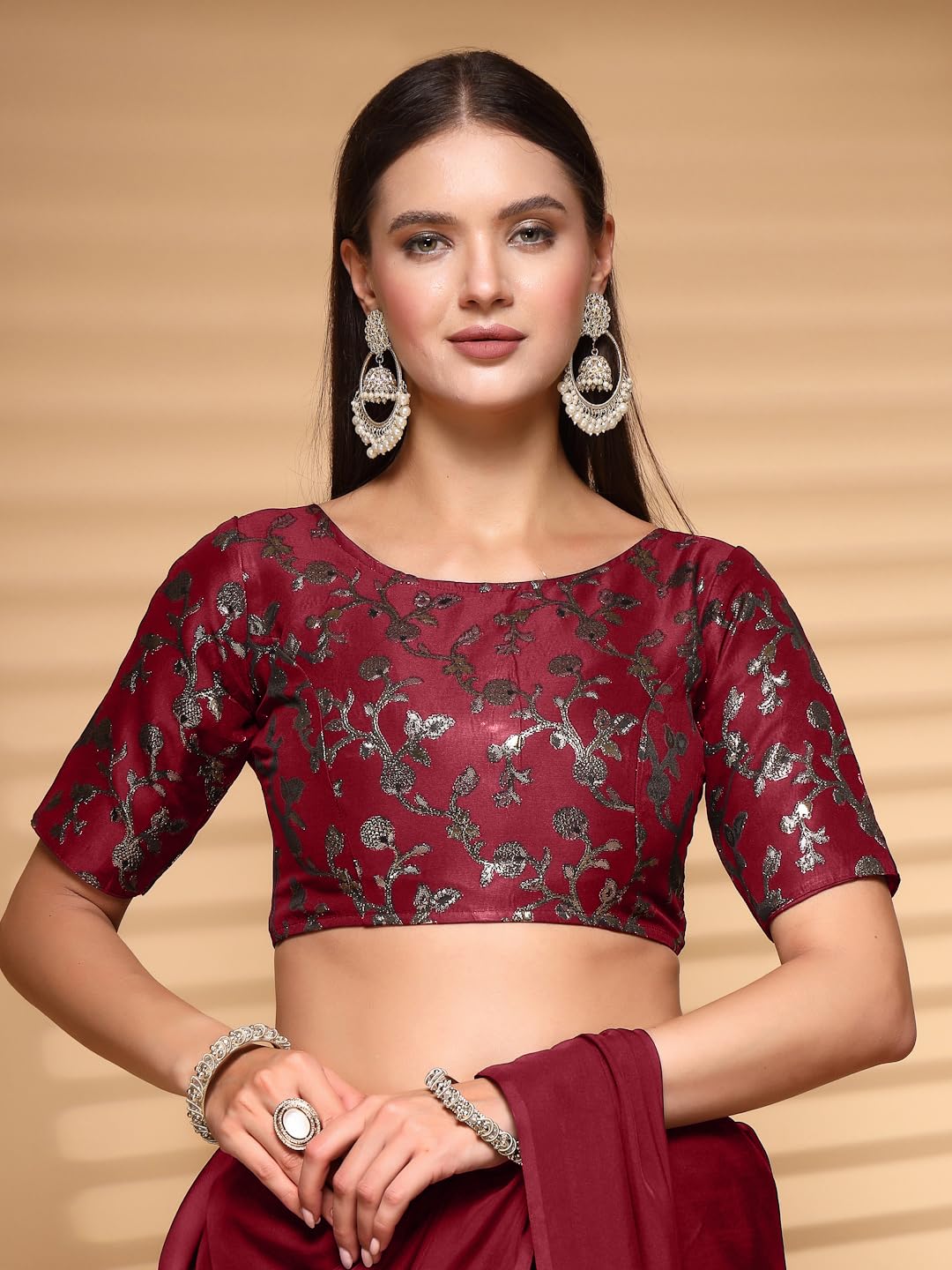 OOMPH! Readymade Blouse for Women, Brocade, Boat Neck, rbbl498