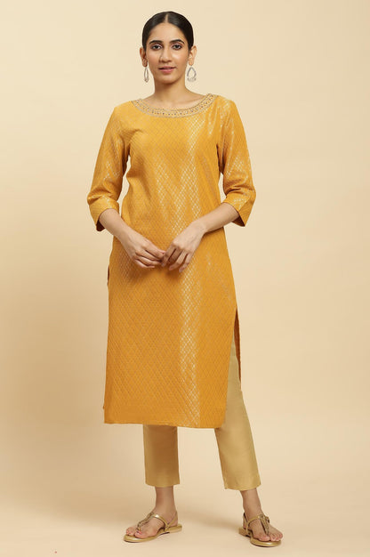 W For Woman WomenS Cotton Blend Solid Regular Kurta (23Auw12748-313367_Yellow
