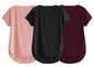 Fabricorn Combo Of Three Plain Black, Dusty Rose And Wine V-Neck Up And Down Cotton Tshirt For Women (Black, Dusty Rose, Wine, X