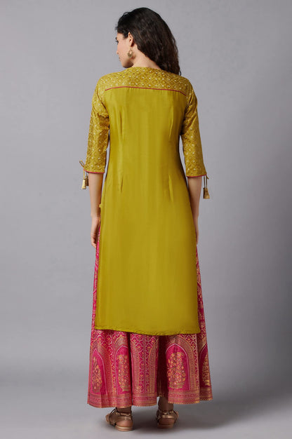 Aurelia Yellow Foil Hand Work Regular Kurta