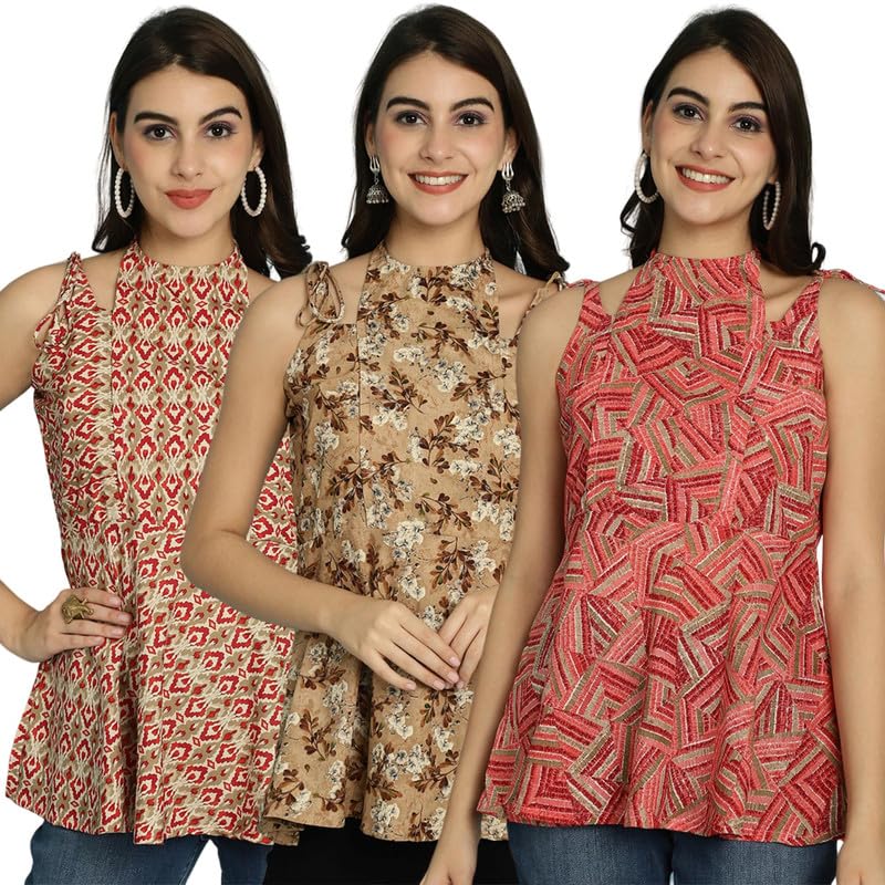 Pinkmint Halter Neck with Tie Back Short Combo Tops for Women ll Fancy Regular Fir Tops ll Casual Wear (Pack of 3)