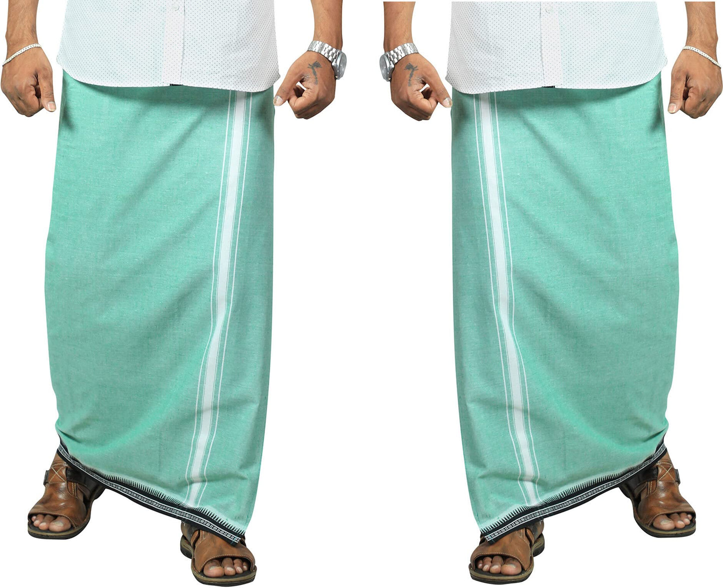 Prakasam Cotton Mens Kerala Thalapathi Border 2Way Pocket (Right &Left Side) Flexi Size (Adjustable) Welcro Single Colour Dhoti
