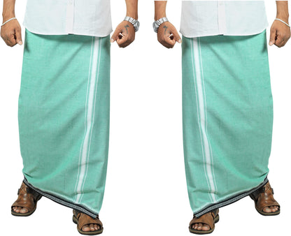 Prakasam Cotton Mens Kerala Thalapathi Border 2Way Pocket (Right &Left Side) Flexi Size (Adjustable) Welcro Single Colour Dhoti