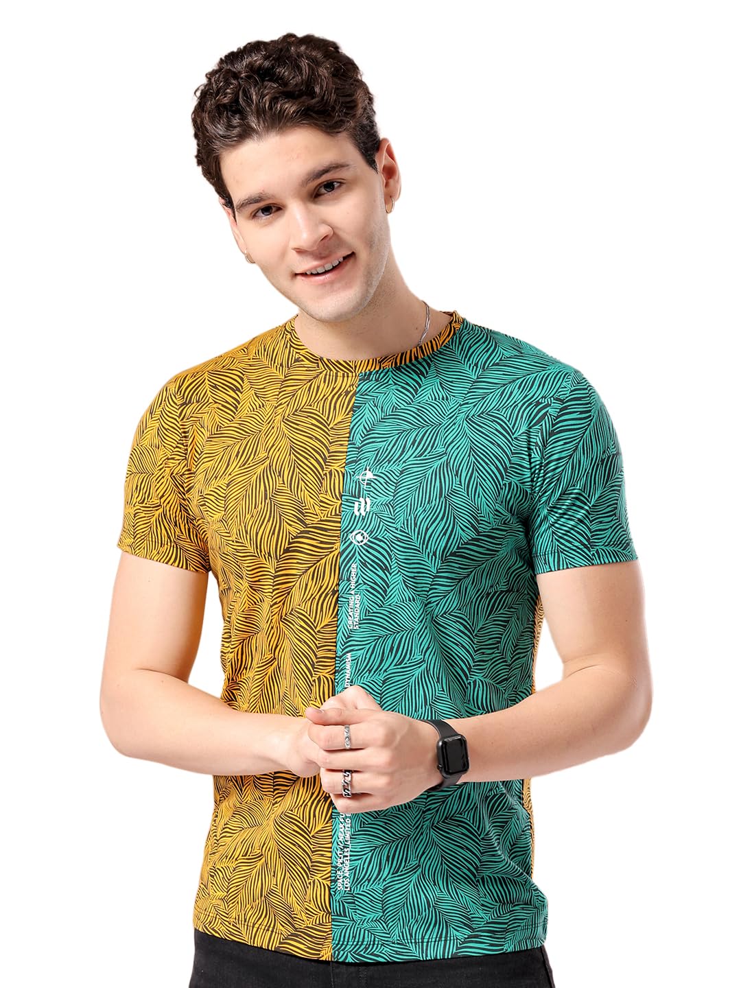 The Indian Garage Co Men Slim Fit Printed Round Neck Tshirt Yellow
