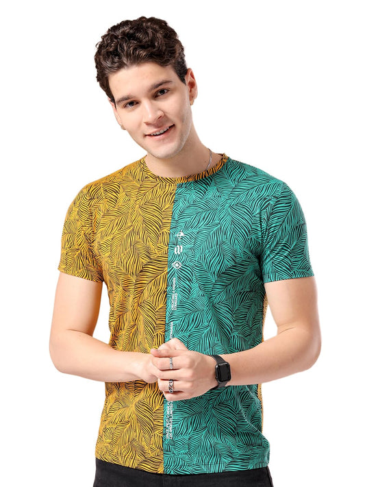 The Indian Garage Co Men Slim Fit Printed Round Neck Tshirt Yellow