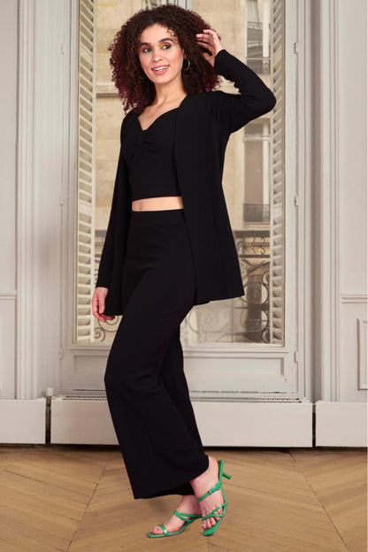 Popwings Women Casual Black 3 Pieces Maxi Co-Ords Set