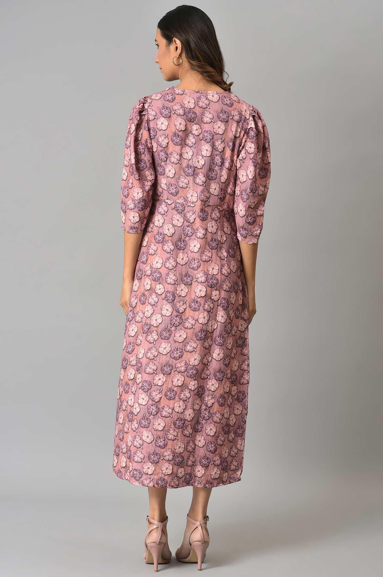 W For Woman WomenS Cotton Pink Floral Printed Vaccy Dress Ankle Length 22Now18466-119646