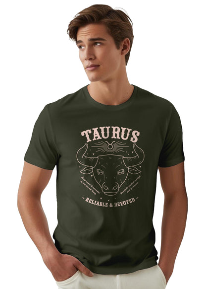 Peppyzone Mens Regular Fit T-Shirt (PZ-ZodiacTaurus6011_Olive