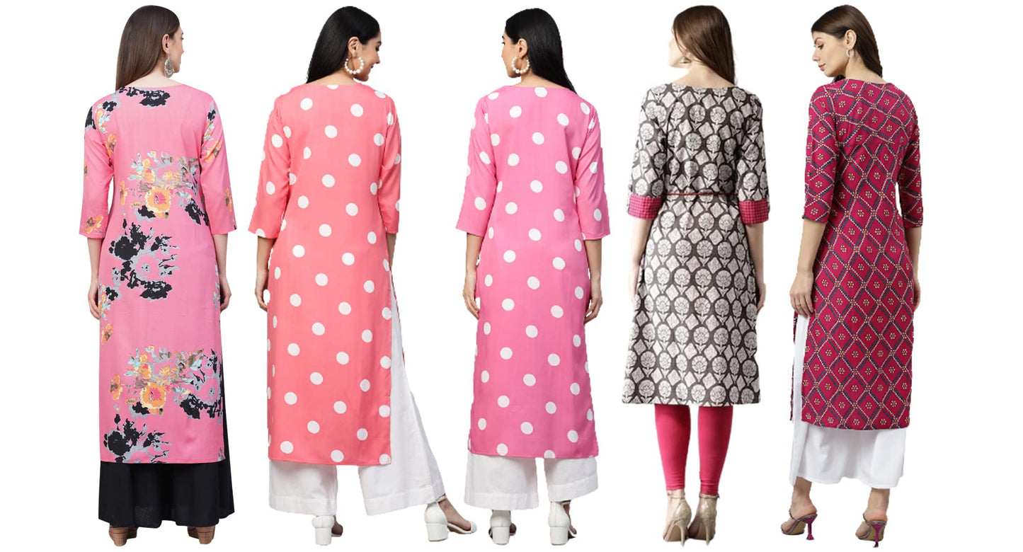 ANNI DESIGNER Women's Crepe Straight Printed Kurta Pack of 5 (Crepe-Combo-NW_002)