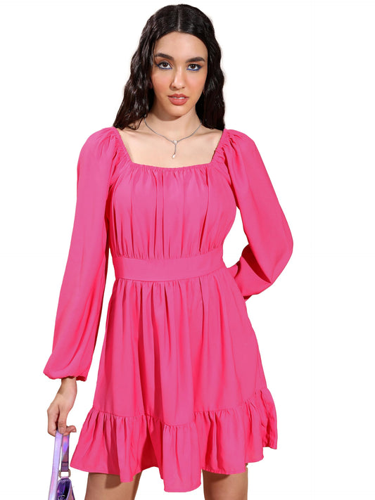 Ketch WomenS Polyester Fit And Flare Mini Dress (Khj6000589_Pink