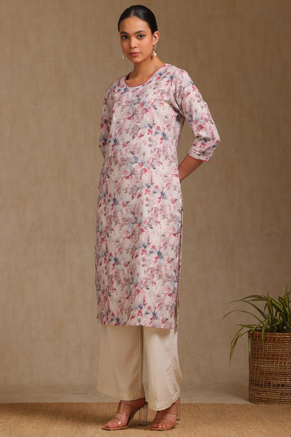 Soch Womens Cream Linen Botanical Print Kurta