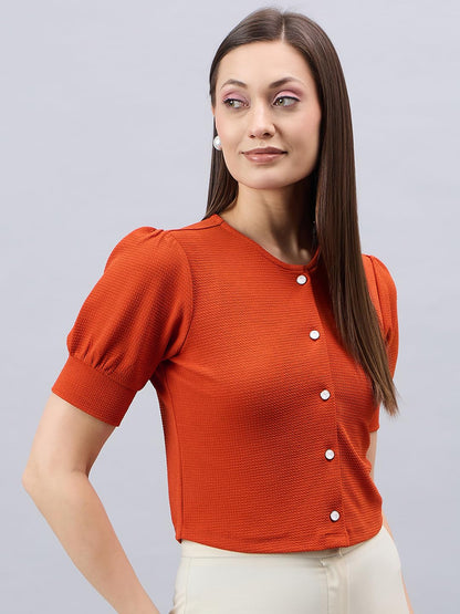 Style Quotient Women Solid Rust Polyknit Casual Open Front Shrug