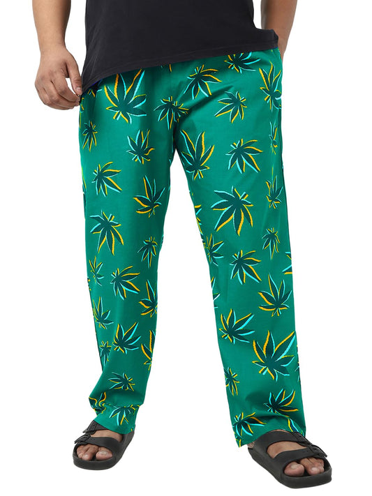 Bewakoof Plus Mens All over printed Regular Fit Poplin Plus Size Pyjama_642211_Green_5XL