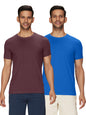 XYXX Mens Solid Regular Fit T-Shirt (XY_CR15_Tshirt_2_Merlot Maroon+Olympic Blue