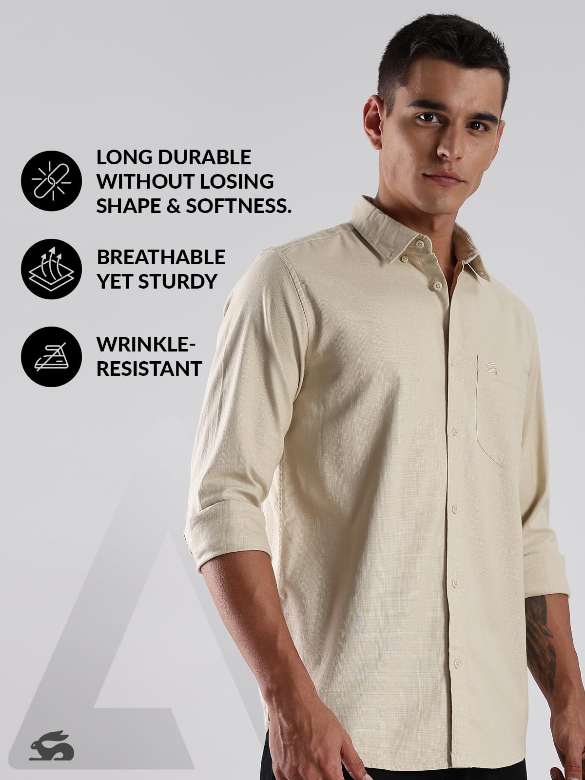 ADRO Mens Cotton Full Sleeve Regular Fit Casual Solid Shirt (Regular Fit | Solid Cotton Linen Beige Shirt | All Day Fresh) | SH