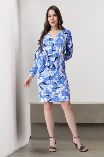 Popwings Casual Printed Mini Full Sleeve Bodycon Dress For Women | Western Bodycon Dresses For Women | Summer Stylish Western Bo
