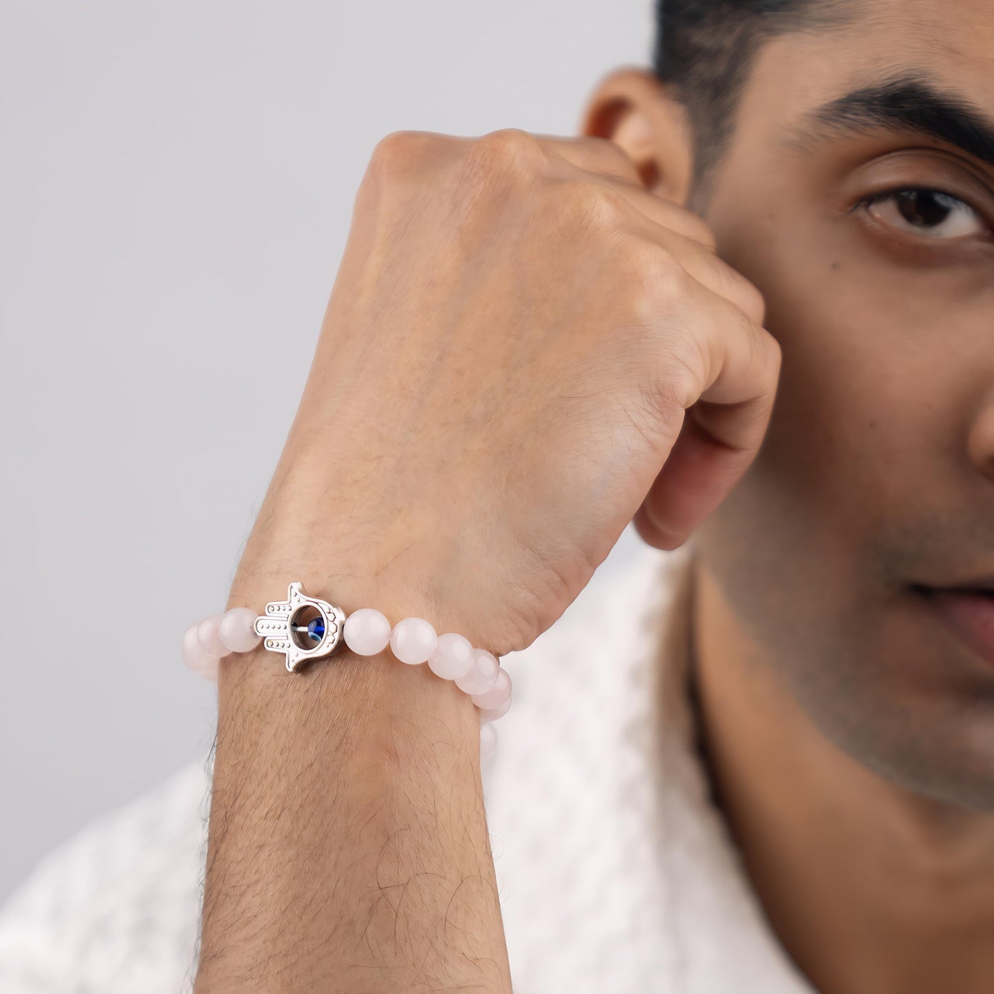 Astrotalk Love Attraction with Evil Eye Hamsa Bracelet | Rose quartz bracelet for women| Evil eye bracelet | Bracelets for Men and Women | Certificate of Authenticity | Valentine Gift for Girlfriend