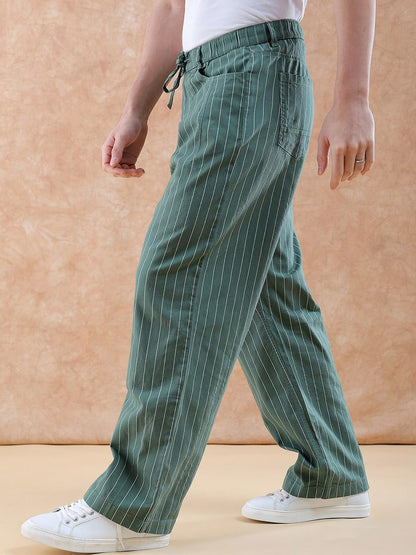 The Indian Garage Co Men Loose Fit Striped Mid-Rise Trousers