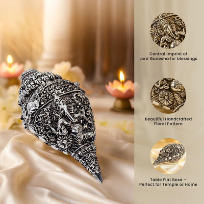 Astrotalk 925 Silver Plated Ganesh Shankh (Conch) 12 cm | Ganesh Idol Crafted Shankh | Attracts Wealth, Prosperity & Positive Energy | Vastu Decorative Item for Home | Mandir Decoration & Festive Gift