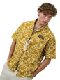 The Souled Store Lion King: Hakuna Vibes Men and Boys Short Sleeves Collared Neck Button Front Yellow All Over Printed Oversized