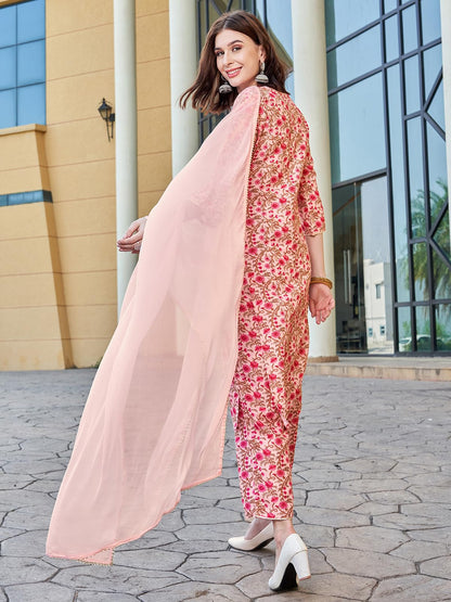 Sanisa WomenS Rayon Blend Floral Printed Straight Kurta With Pant And Dupatta | Ethnic Set | Suit Set | Kurta Set(148Kbd1604N-X