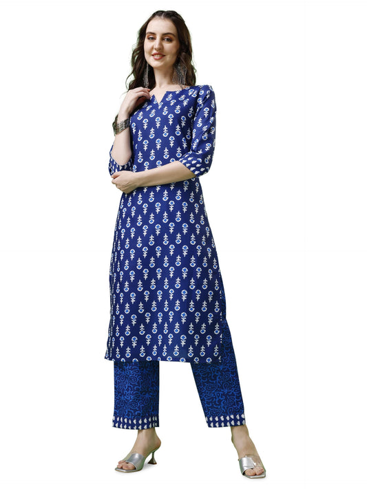 Yashika Women Women's Trendy Printed Straight Cotton Blend Kurta Palaazo Set