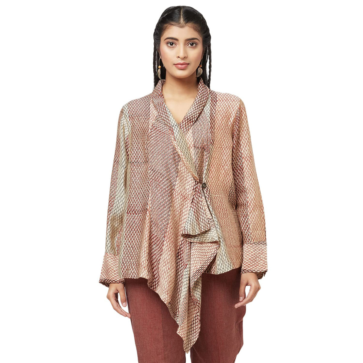 Fabindia WomenS Printed Regular Top_Beige M