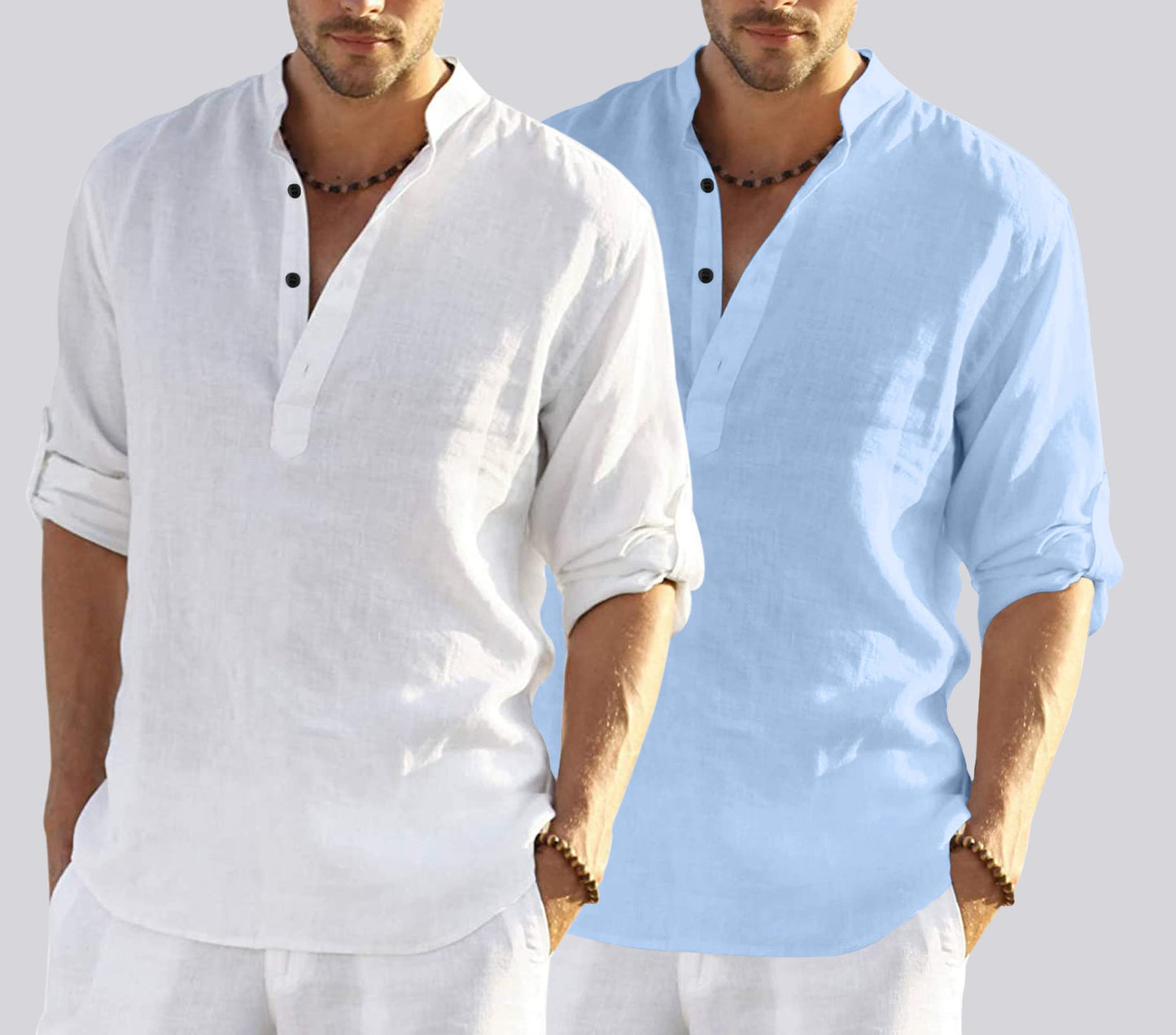 Bellstone MenS Cotton Blend Solid Regular Dress Shirt (Kurta800Combo_White_Skyblue_Xl Sky Blue