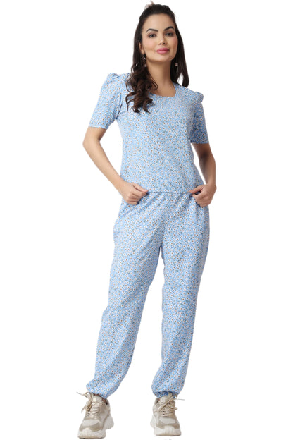 POPWINGS Casual Printed Top and Joggers Set for Women || Stylish Summer Co-Ords Set for Women || Round-Neck Top and Joggers Comb