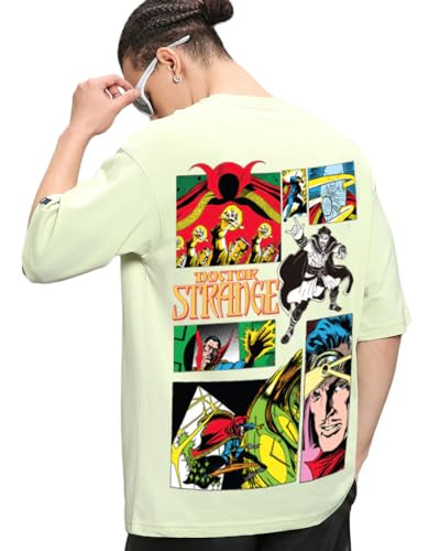 Bewakoof Official Marvel Merchandise Doctor Strange Men Graphic Print Oversized Fit Half Sleeve Round Neck Cotton T-Shirt_659873