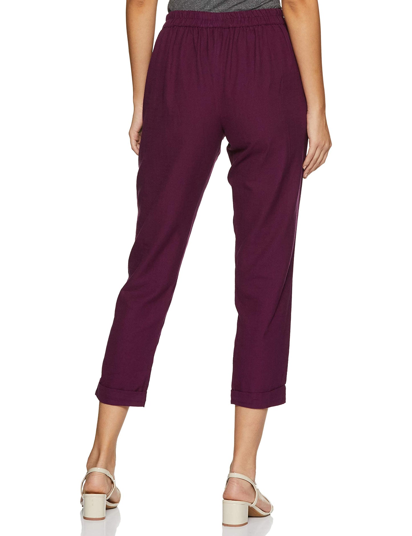 Digital Shopee Women Regular Fit Elastic Waist Full Length Cotton Formal Trouser For Casual Wear, Office Wear Purple