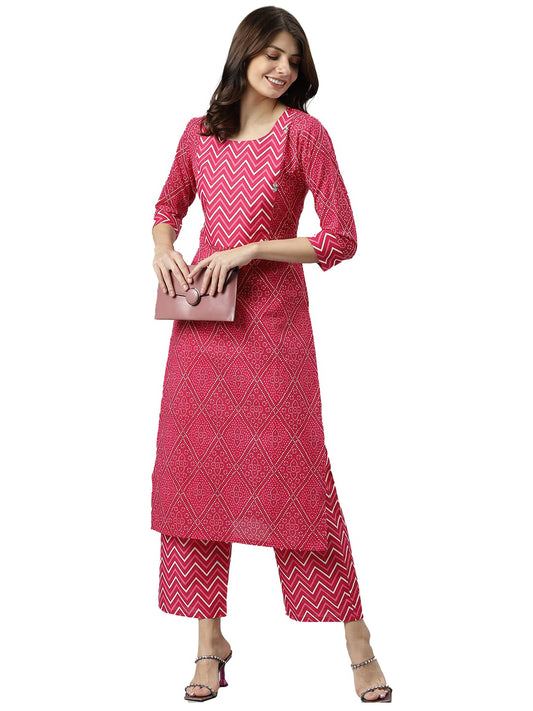 ANNI DESIGNER Womens Polycotton Straight Kurta with Palazzo (Fateh Pink_L_NEW01_Pink_Large)