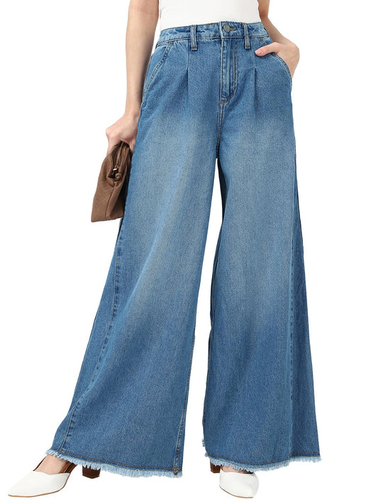 Bewakoof Womens Washed Flared 100% Cotton Jeans_662205_Blue_28