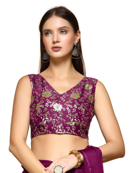 Oomph! Readymade Blouse For Women, Brocade, Sleeveless, V-Neck, Rbbl703
