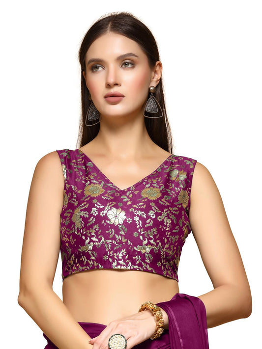 Oomph! Readymade Blouse For Women, Brocade, Sleeveless, V-Neck, Rbbl703