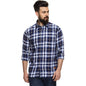Campus Sutra Mens Navy Blue Tartan Plaid Shirt for Casual Wear | Spread Collar | Long Sleeve | Button Closure | Cotton Shirt Cr