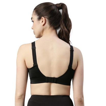 Enamor SB18 Convertible Back High Impact Bra - Padded  Wirefree  Full Coverage - Black