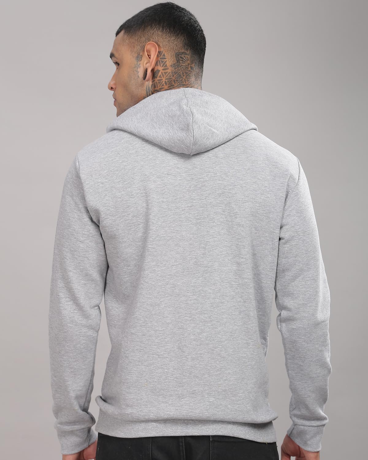 ADRO Men's Cotton Neck Hooded Sweatshirt (H24-BOST-GR_Grey