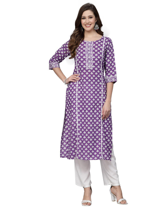 Stylum Women's Ethnic Motif Printed Rayon Straight Kurta (PURPLENADIA_Purple)