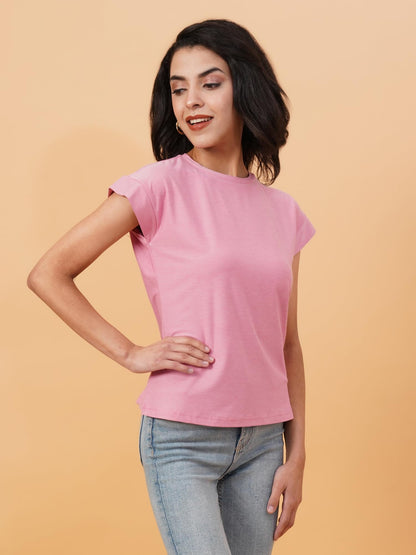Kotty WomenS Solid Round Neck Cotton Blend T-Shirt