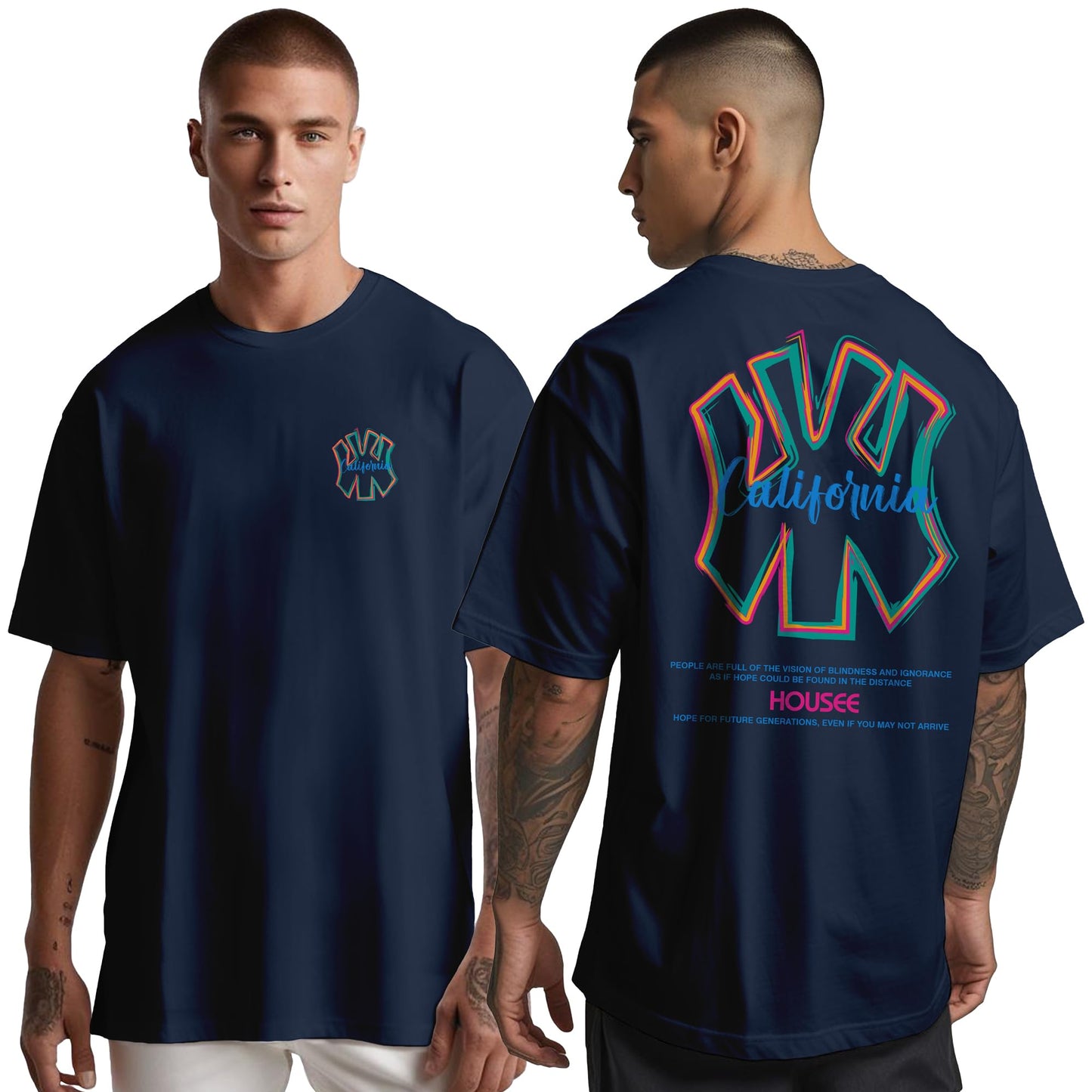 Peppyzone Mens Oversized Fit T-Shirt (PZ-OST-Trendy42_Navy Blue