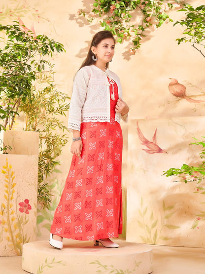 Aarika Girls Cream Colour Chikan Ethnic Jacket (12-16 Years)