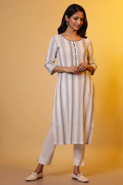 Aurelia Womens Cotton Striped Regular Kurta (24FEA14809_White