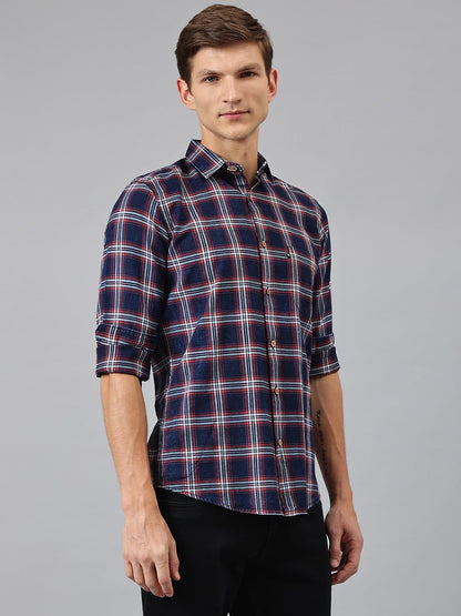 Thomas Scott Checkred Regular Fit Long Sleeve Spread Collar Casual Shirts for Mens