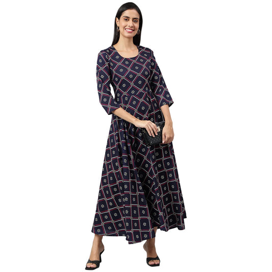 ANNI DESIGNER Womens Crepe Anarkali Printed Kurta (Dhnya Dark Blue_M_Dark Blue_Medium)