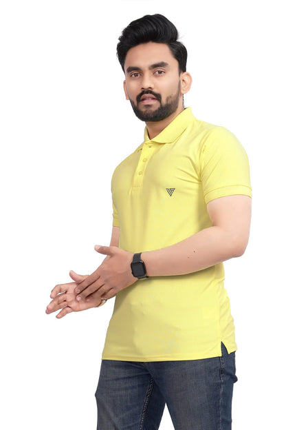 More & More MenS Solid Regular Fit Polo Lemon