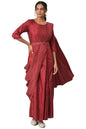 W For Woman Dark Red Polka Dot Glitter Stylised Dress With Metallic Embroidery