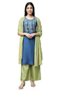 Aurelia Women'S Navy Embroidered Blend Regular Kurta